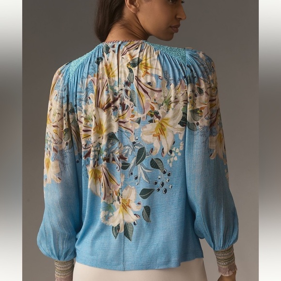 Anthropologie Bl-nk Sequin-Embellished Blouse Blue Small Small NWT - Picture 3 of 10